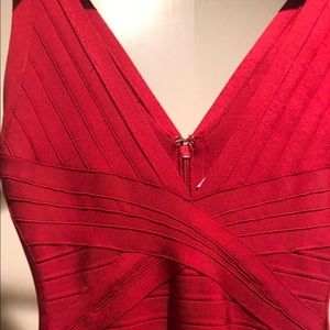 Herve leger v neck, classic red bandage dress